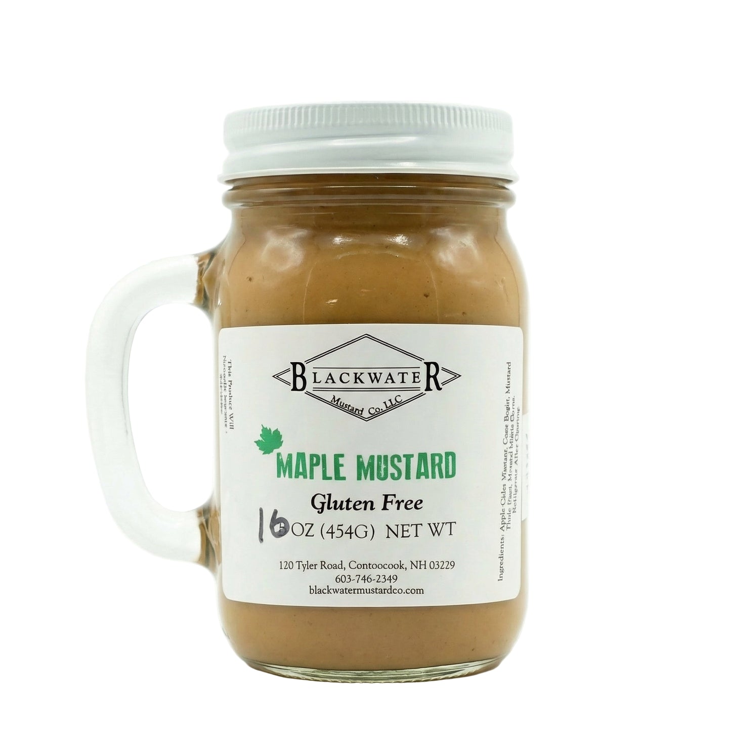 Blackwater Mustard Co. Maple Mustard jar on white background.