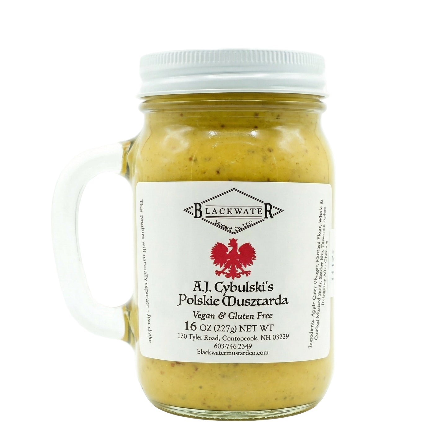Blackwater Mustard Co. A.J. Cybulski’s Polish Mustard jar on white background.