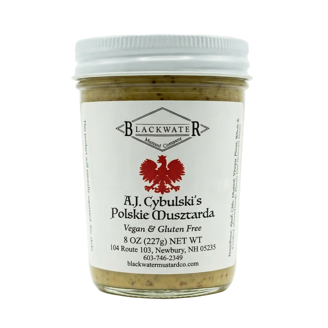 Blackwater Mustard Co. A.J. Cybulski’s Polish Mustard jar on white background.