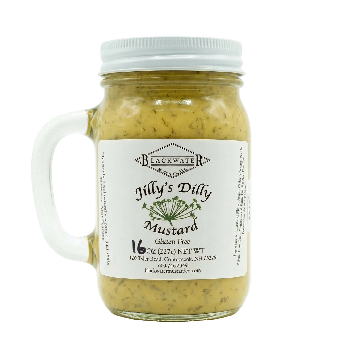 Blackwater Mustard Co. Dilly Mustard jar on white background.