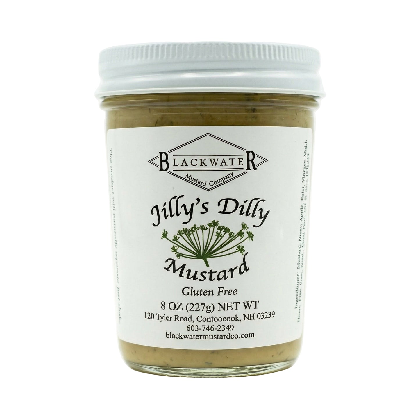 Blackwater Mustard Co. Dilly Mustard jar on white background.