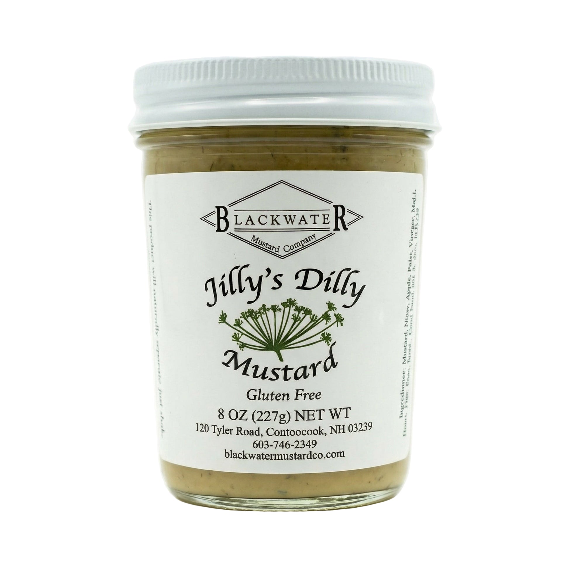 Blackwater Mustard Co. Dilly Mustard jar on white background.