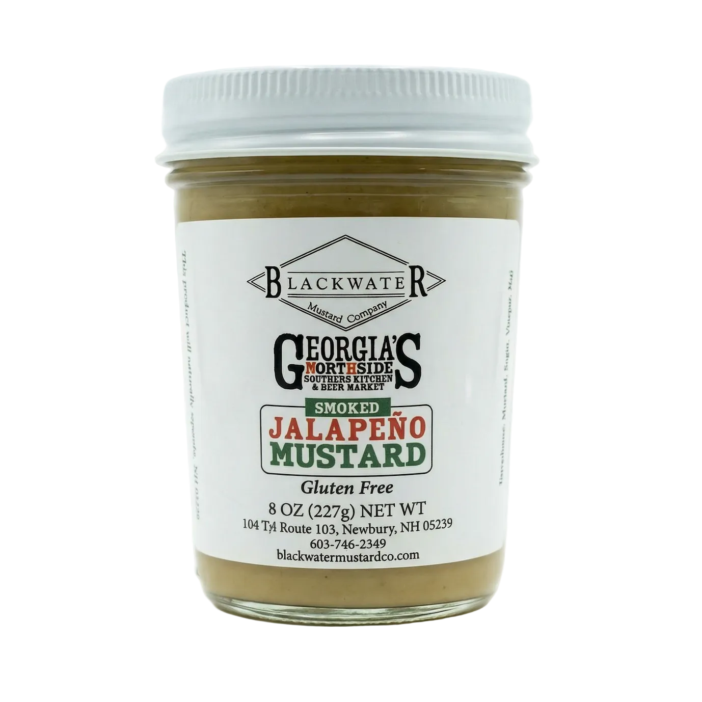 Blackwater Mustard Co. Smoked Jalapeño Mustard jar on white background.