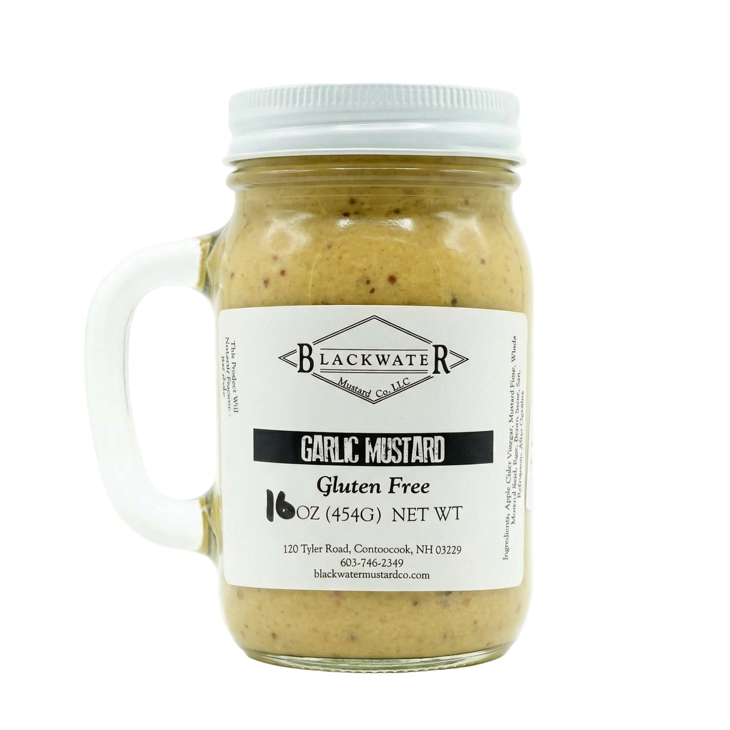 Blackwater Mustard Co. Garlic Mustard jar on white background.