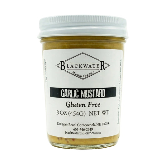 Blackwater Mustard Co. Garlic Mustard jar on white background.