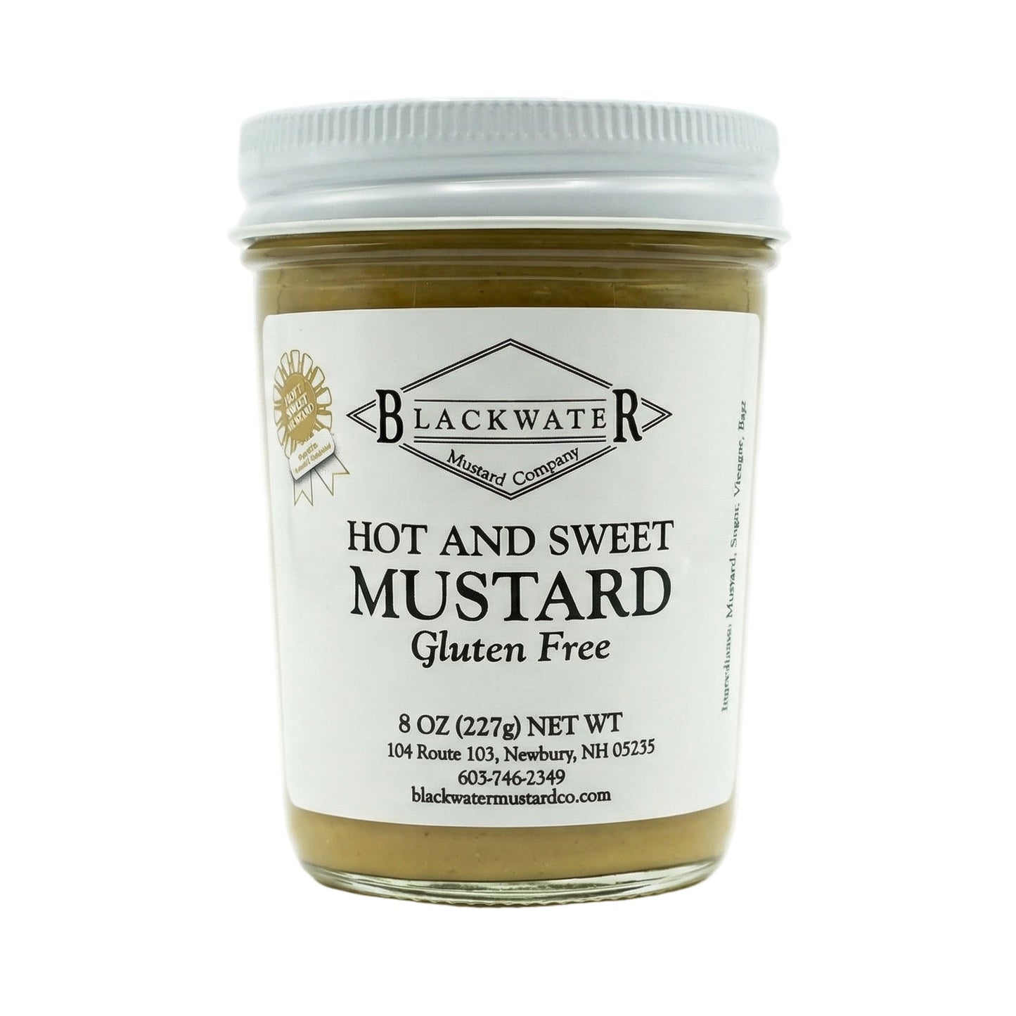 Blackwater Mustard Co. Hot and Sweet Mustard jar on white background.