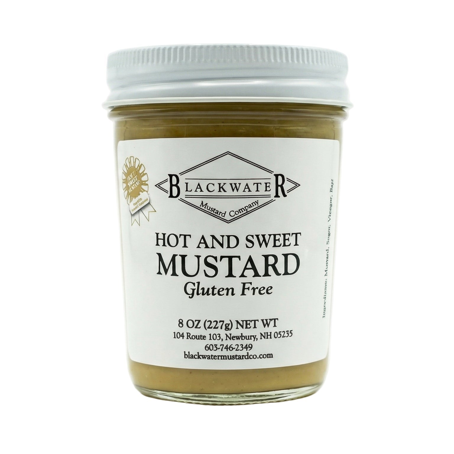 Blackwater Mustard Co. Hot and Sweet Mustard jar on white background.