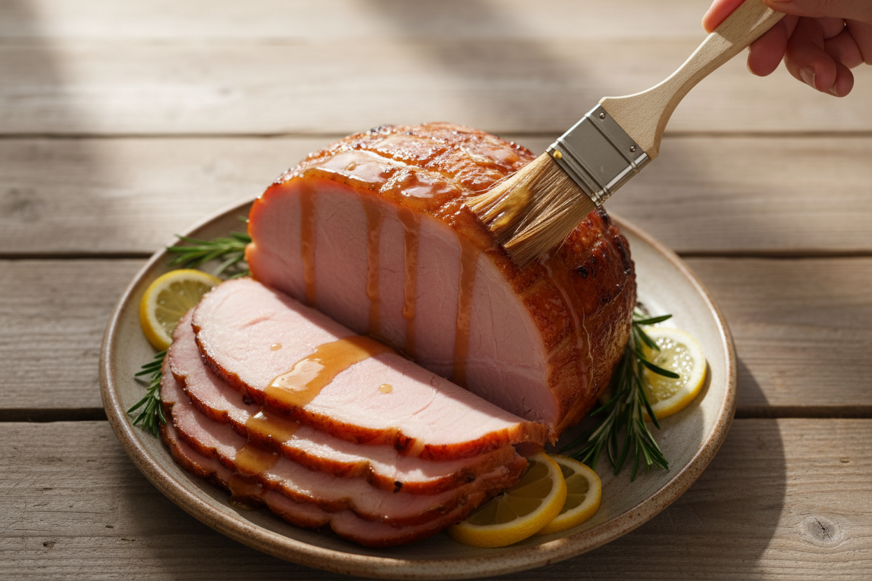 Can you show the glaze being applied to the hame? And instead of a full fam, maybe a half sliced ham?